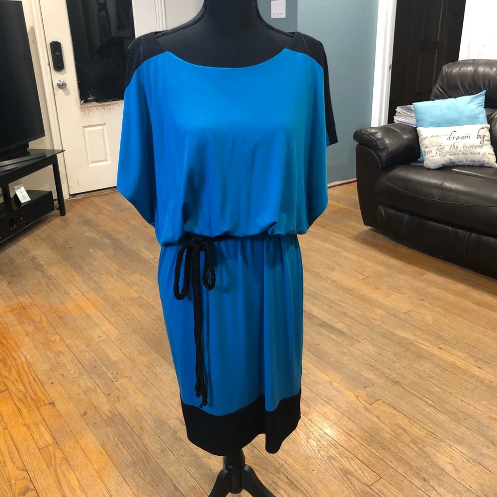 Turquoise and Black Dress with Belt Size Medium